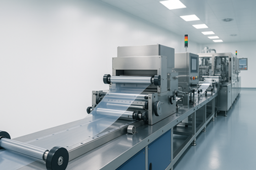 Banner of an ODF oral thin film manufacturing line: coating, drying, slitting, die-cutting and packaging